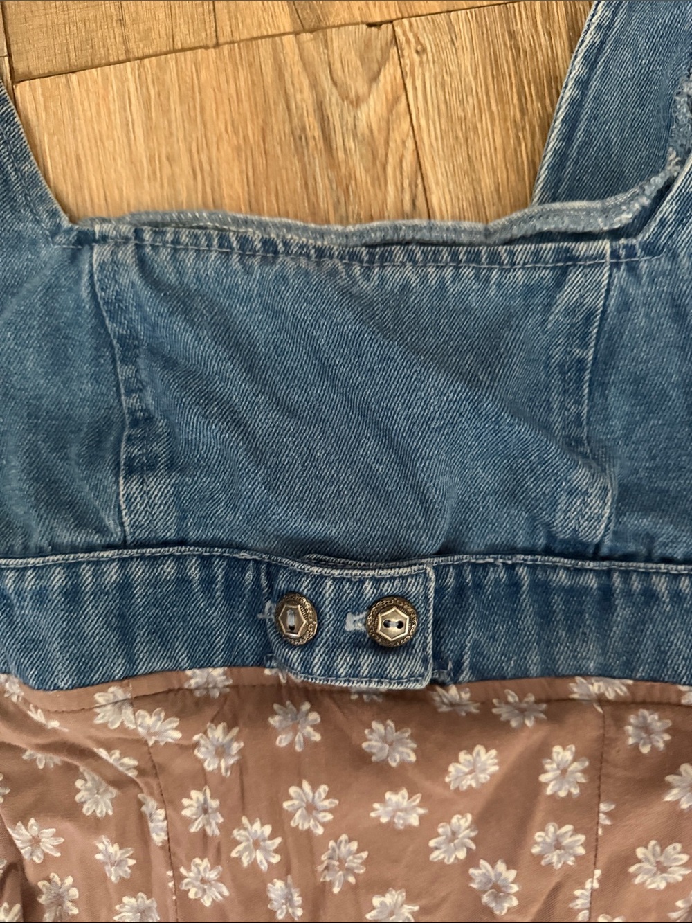 All that Jazz Denim Top Floral Mini Dress in Blue and Brown - Picture 4 of 9